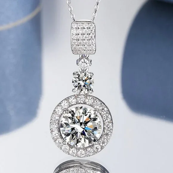 Certified 6ct. t.w. Moissanite Diamond Halo Pendant Necklace NEW - Picture 8 of 15